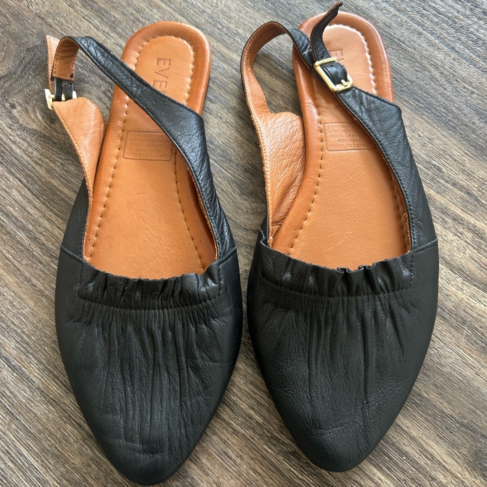 Everly Lagoona Soft Buttery Leather Slingback Pointed Toe Ruffle Ruches Flats